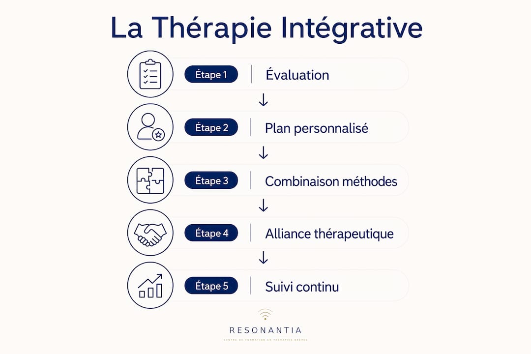 Découvrez en un coup d’œil les grandes étapes du parcours en thérapie intégrative grâce à cette infographie.