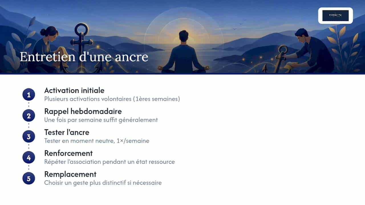 Schéma illustrant les étapes et la fréquence du maintien de l’ancrage